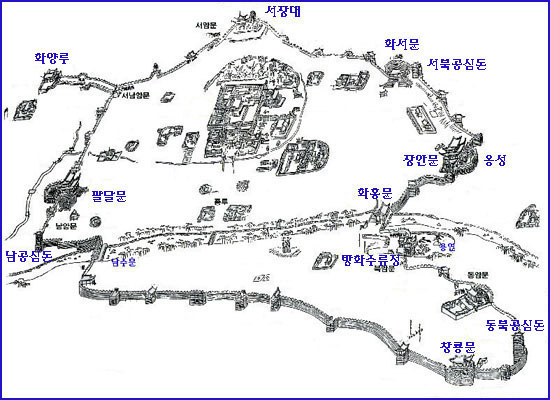 화성성역의궤의 화성전도 도설을 응용한 화성지도. 